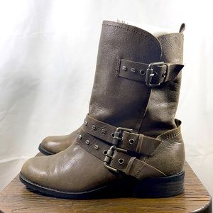 Dolce Vita Distressed Buckle Boots Brown Leather